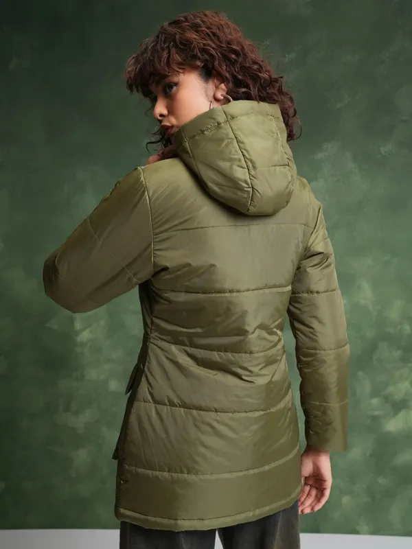  Tokyo Talkies Women Olive Puffer Jacket Jackets