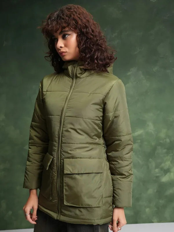  Tokyo Talkies Women Olive Puffer Jacket Jackets