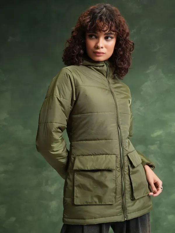  Tokyo Talkies Women Olive Puffer Jacket Jackets