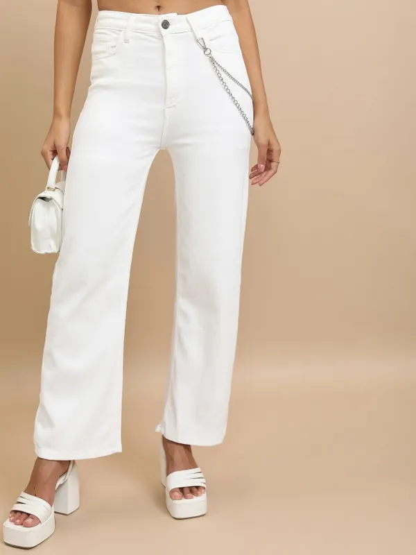 Tokyo Talkies Women White Flared Stretchable Jeans