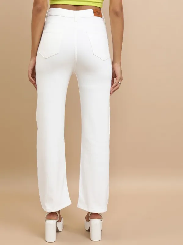 Tokyo Talkies Women White Flared Stretchable Jeans