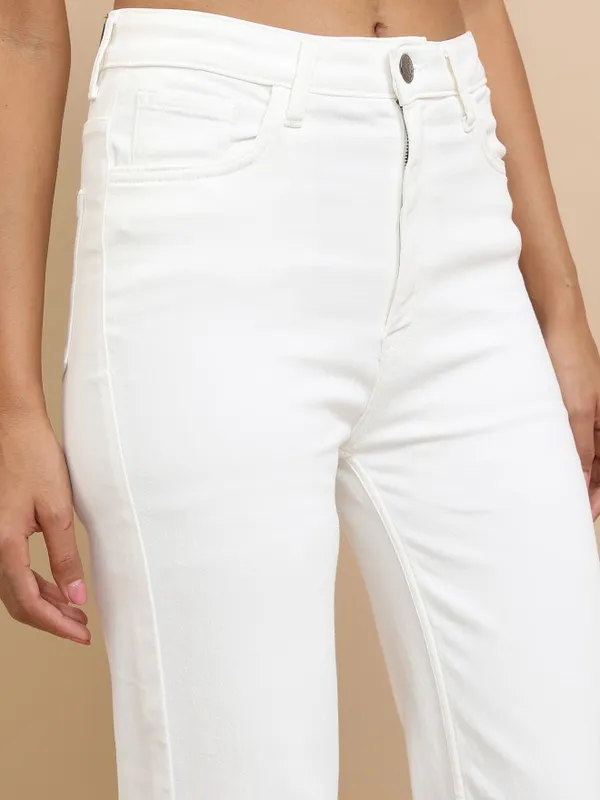 Tokyo Talkies Women White Flared Stretchable Jeans