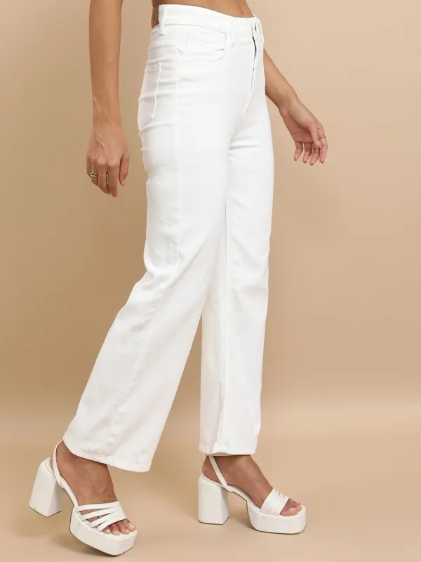 Tokyo Talkies Women White Flared Stretchable Jeans
