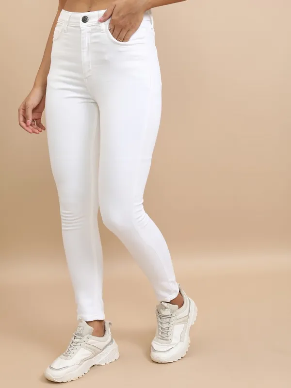 Tokyo Talkies Women White Skinny Fit Stretchable Jeans