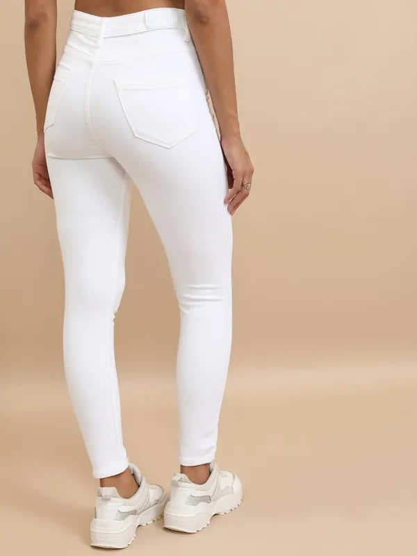 Tokyo Talkies Women White Skinny Fit Stretchable Jeans