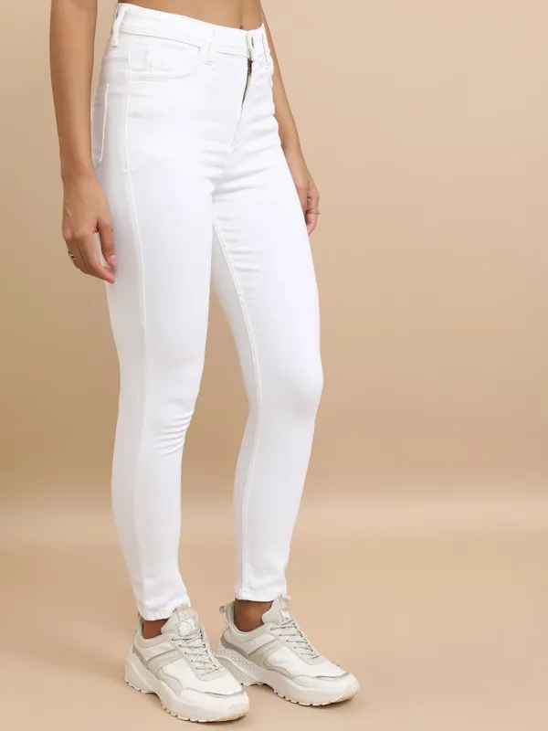 Tokyo Talkies Women White Skinny Fit Stretchable Jeans