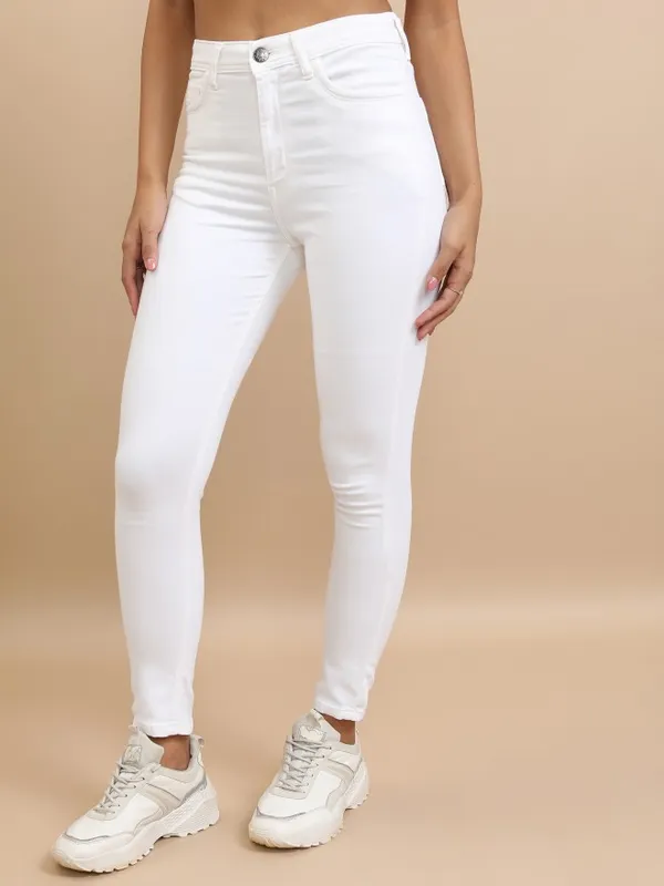 Tokyo Talkies Women White Skinny Fit Stretchable Jeans