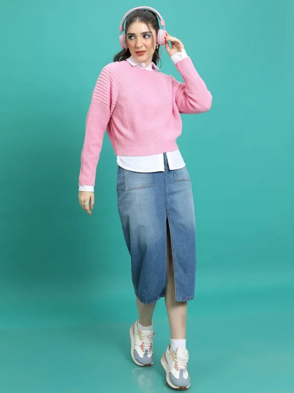  Tokyo Talkies Women Pink Round Neck Sweaters