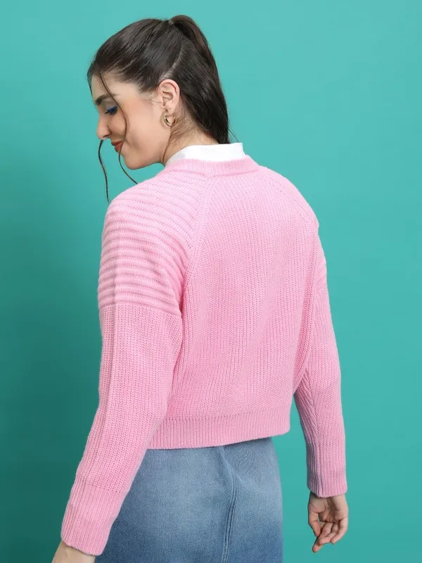  Tokyo Talkies Women Pink Round Neck Sweaters