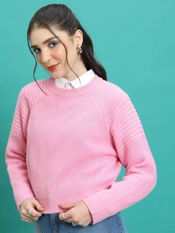  Tokyo Talkies Women Pink Round Neck Sweaters