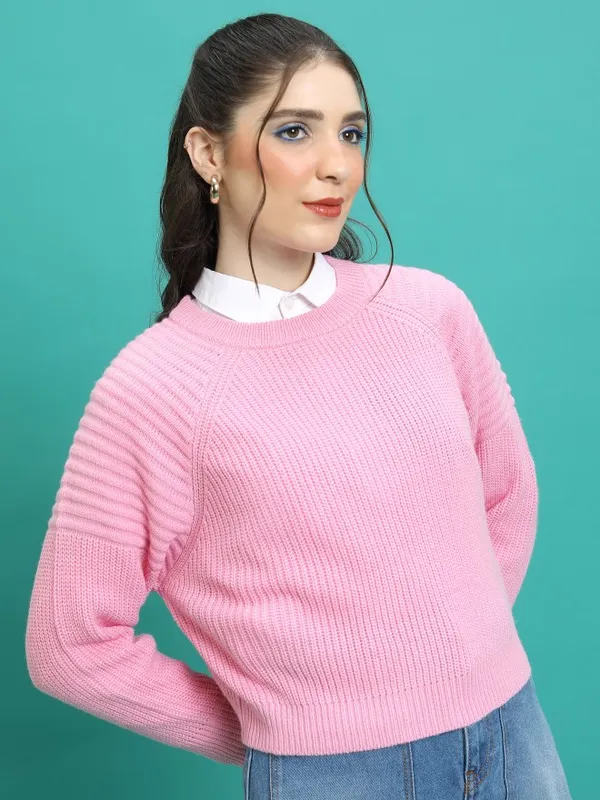  Tokyo Talkies Women Pink Round Neck Sweaters