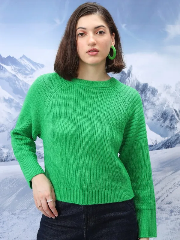  Tokyo Talkies Women Green Round Neck Sweaters