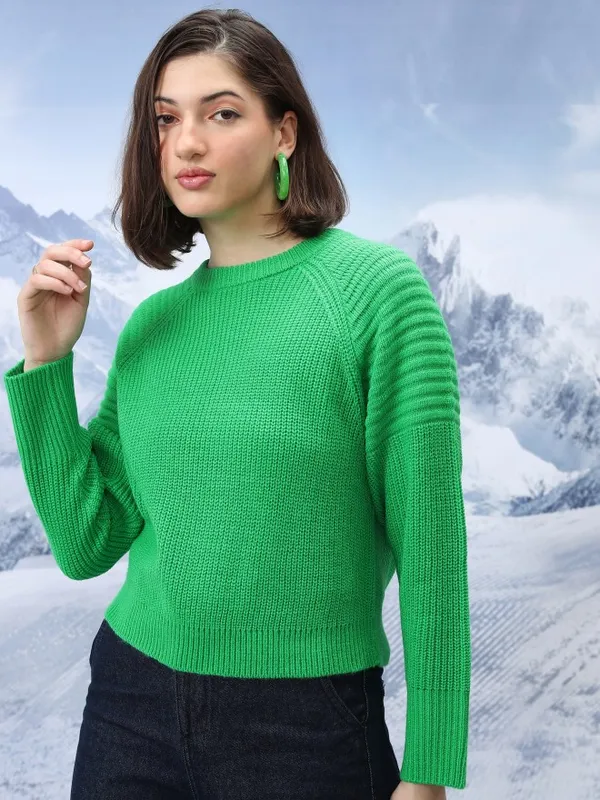  Tokyo Talkies Women Green Round Neck Sweaters