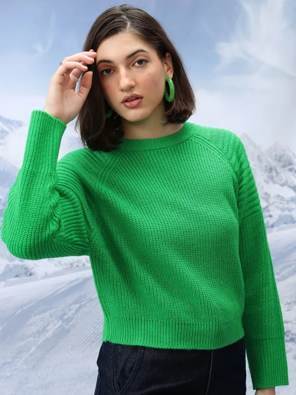 Tokyo Talkies Women Green Round Neck Sweaters
