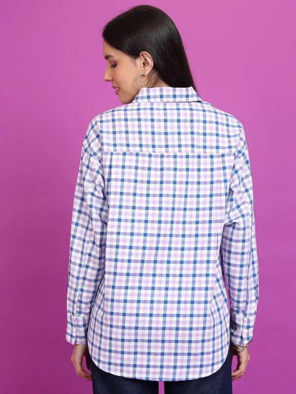 Tokyo Talkies Women Purple Checked Oversized Fit Casual Shirt