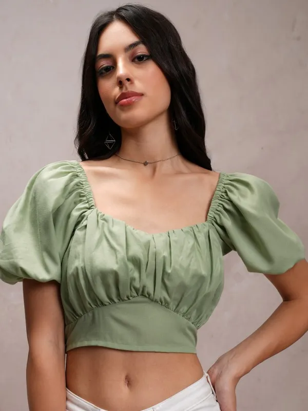 Tokyo Talkies Women Green Solid Regular Top
