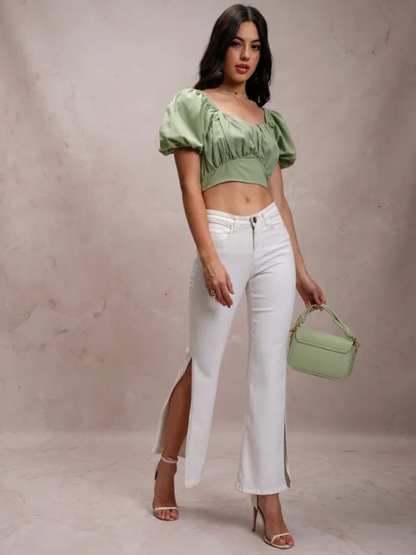 Tokyo Talkies Women Green Solid Regular Top