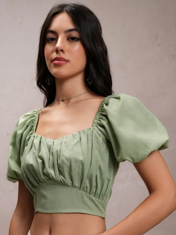 Tokyo Talkies Women Green Solid Regular Top