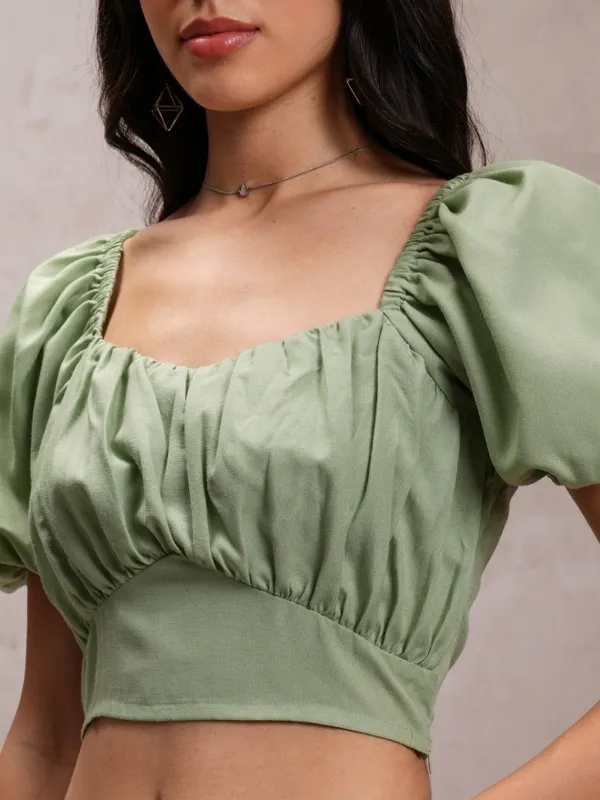 Tokyo Talkies Women Green Solid Regular Top