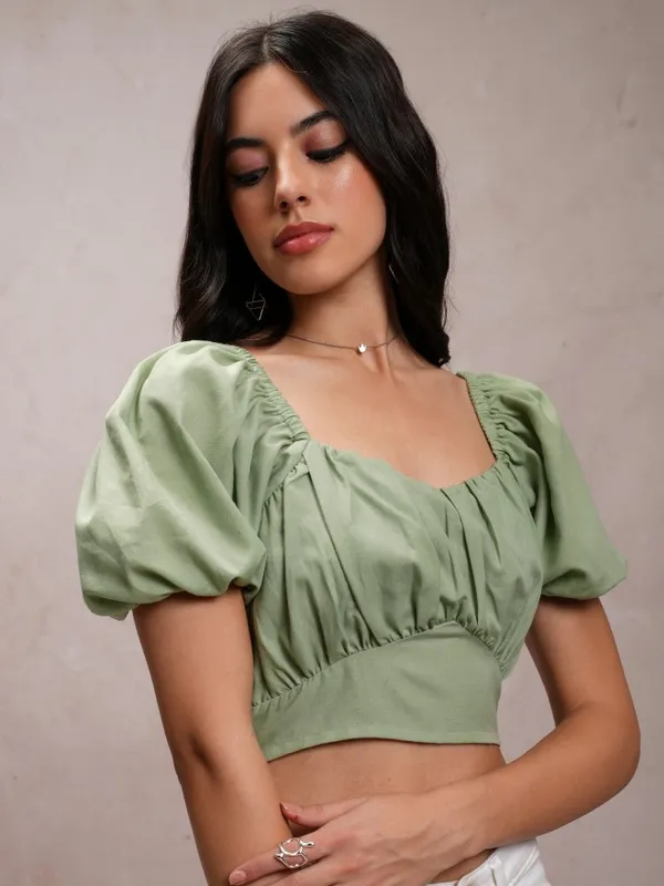 Tokyo Talkies Women Green Solid Regular Top