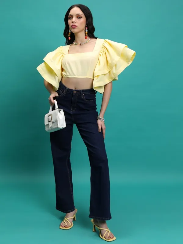 Tokyo Talkies Women Yellow Solid Fitted Top