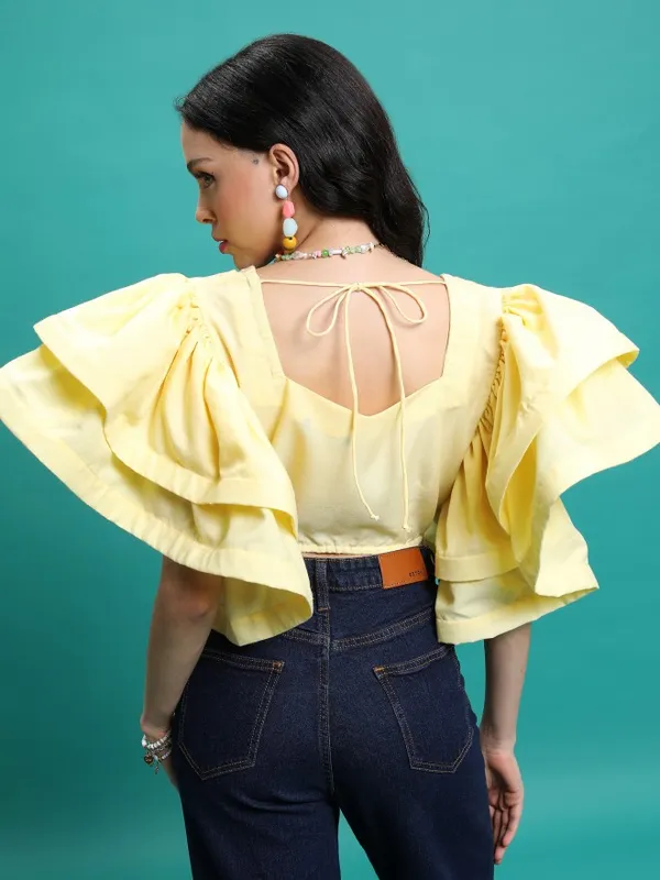 Tokyo Talkies Women Yellow Solid Fitted Top