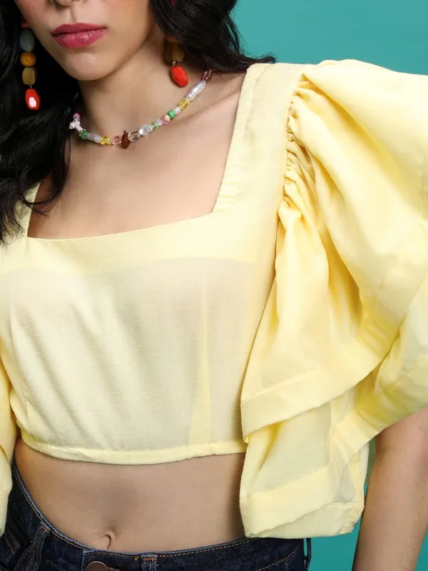 Tokyo Talkies Women Yellow Solid Fitted Top