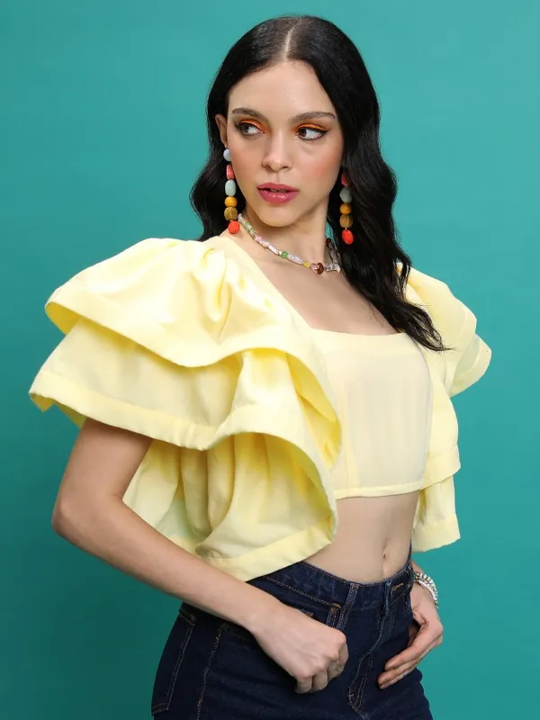 Tokyo Talkies Women Yellow Solid Fitted Top
