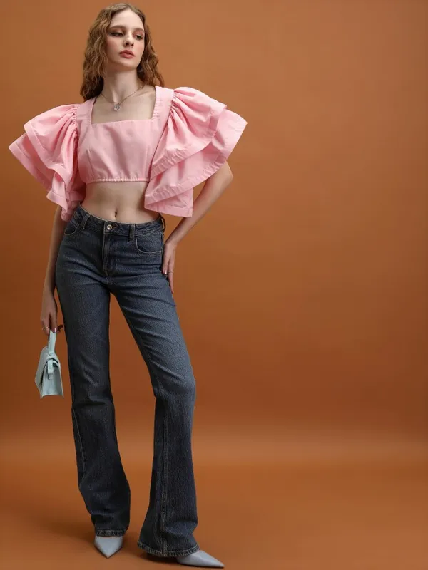 Tokyo Talkies Women Rose Solid Regular Top