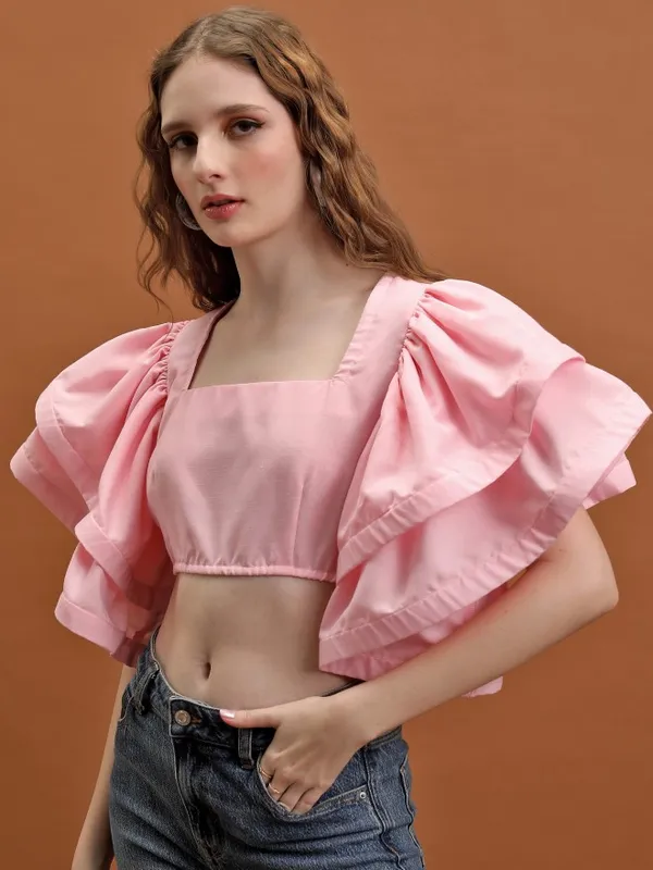 Tokyo Talkies Women Rose Solid Regular Top