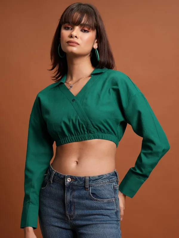  Tokyo Talkies Women Green Solid Wrap Tops