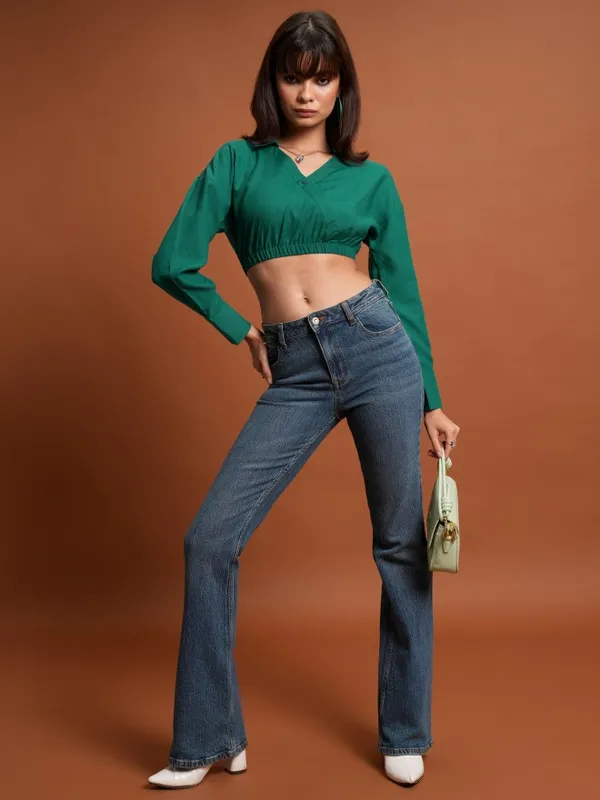 Tokyo Talkies Women Green Solid Wrap Tops