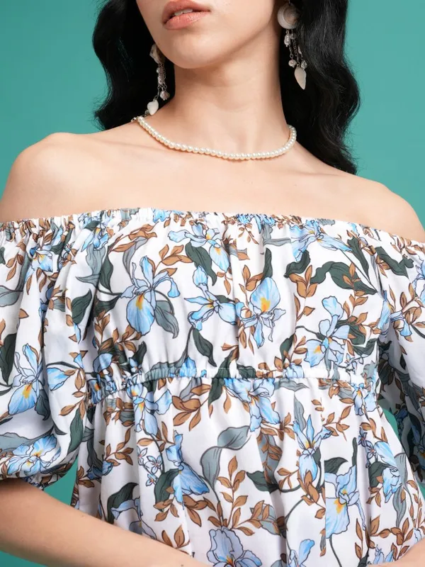  Tokyo Talkies Women White Printed A-Line Dresses