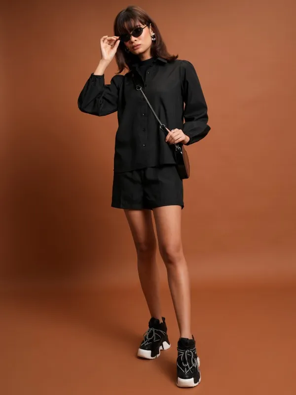 Tokyo Talkies Women Black Shirt With Short