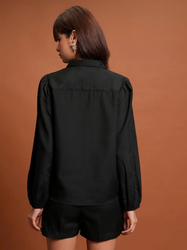 Tokyo Talkies Women Black Shirt With Short