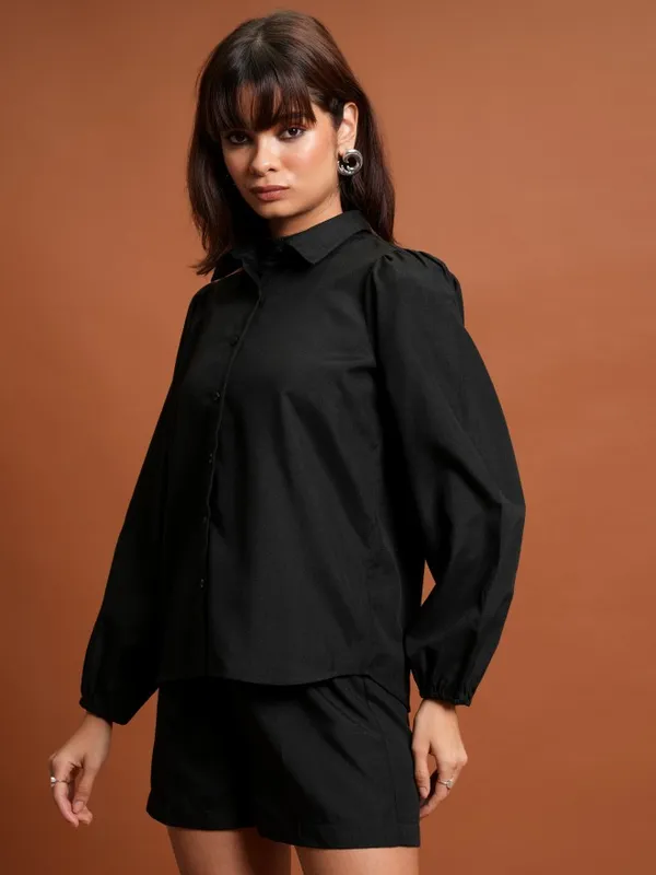 Tokyo Talkies Women Black Shirt With Short