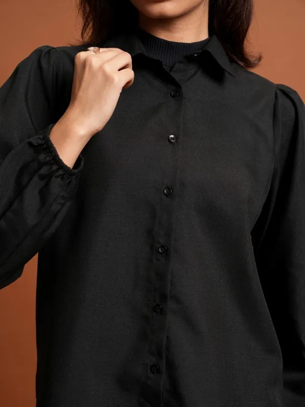 Tokyo Talkies Women Black Shirt With Short