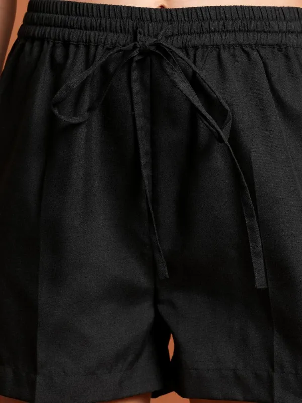 Tokyo Talkies Women Black Shirt With Short