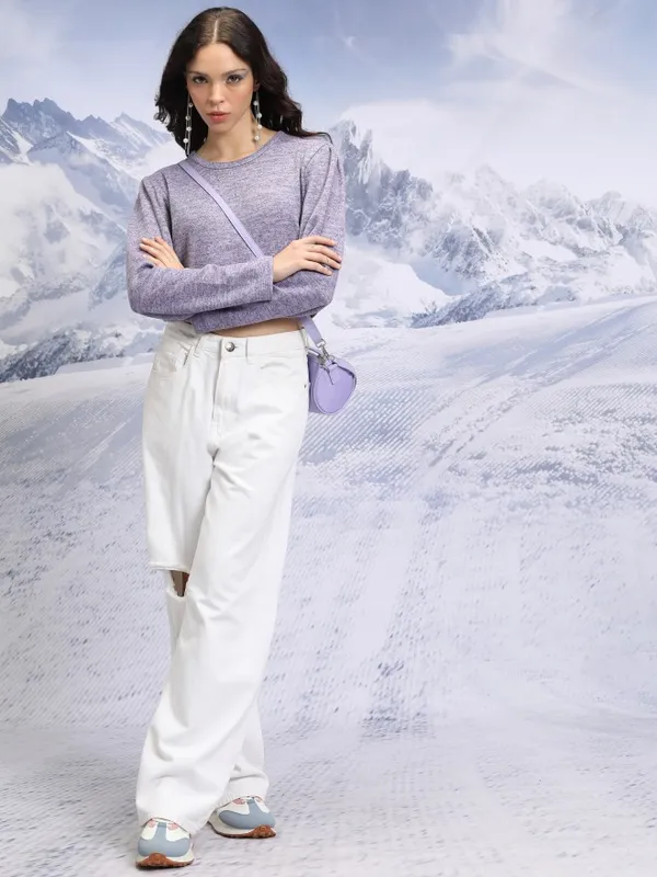  Tokyo Talkies Women Purple Round Neck Sweaters