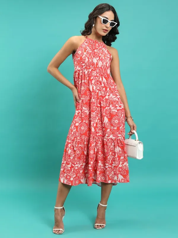 Tokyo Talkies Women Red Printed Fit And Flare Dresses