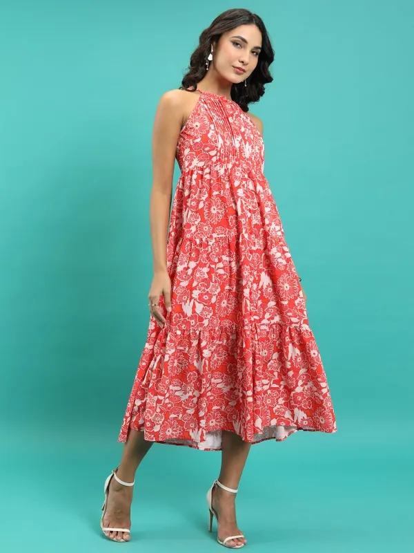  Tokyo Talkies Women Red Printed Fit And Flare Dresses