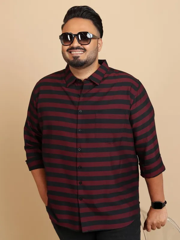  Xtra Ordinary By Highlander Men Maroon Striped Regular Fit Casual Shirts