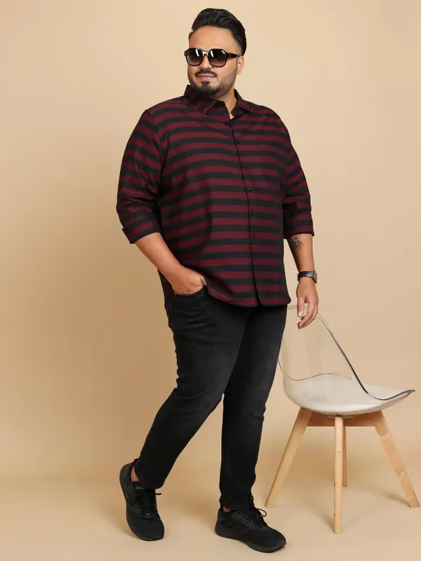  Xtra Ordinary By Highlander Men Maroon Striped Regular Fit Casual Shirts