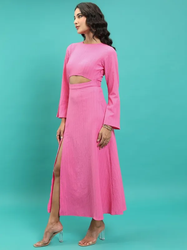 Tokyo Talkies Women Pink Solid Maxi Dress