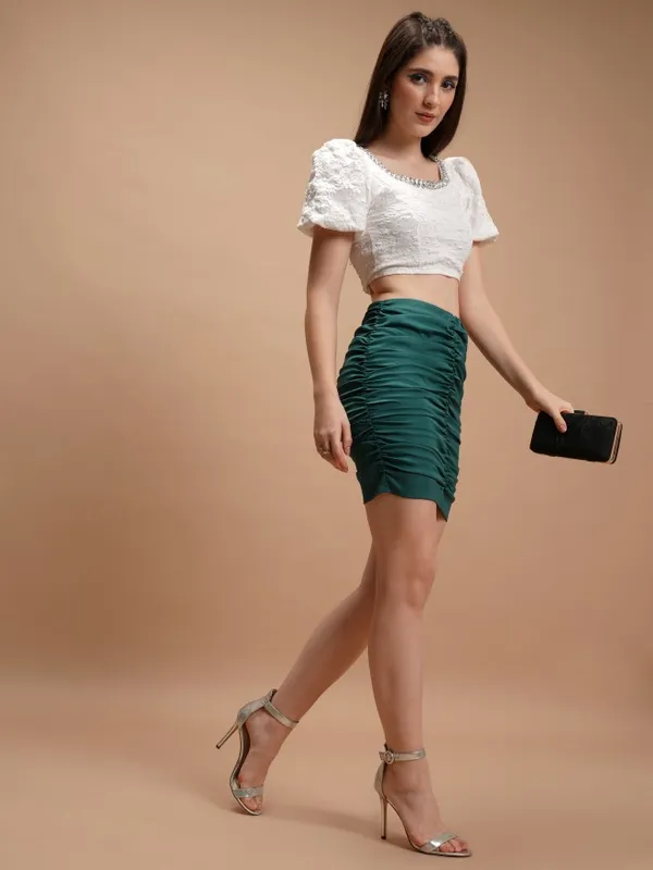 Tokyo Talkies Women Green Mini Skirt