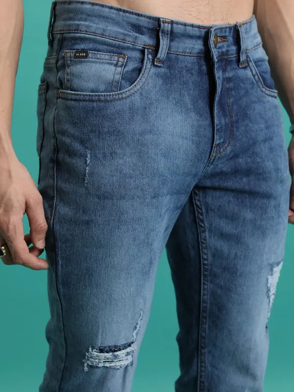  Highlander Men Blue Skinny Fit Highly Distressed Jeans