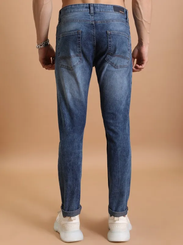  Highlander Men Blue Tapered Fit Highly Distressed Jeans