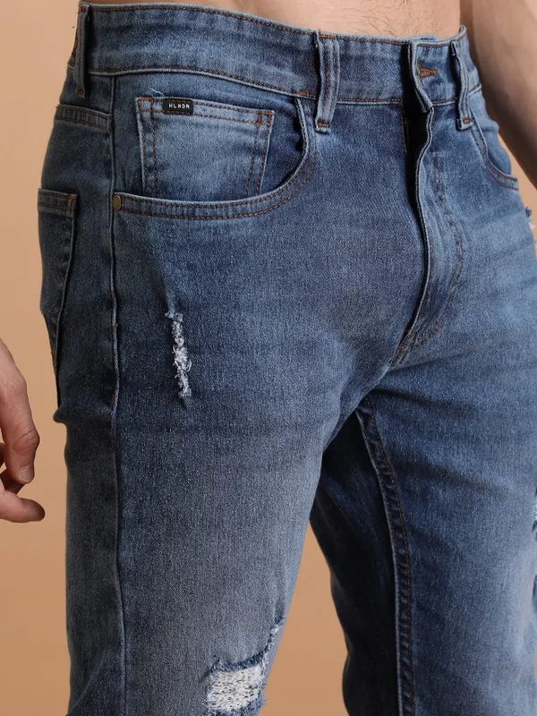  Highlander Men Blue Tapered Fit Highly Distressed Jeans