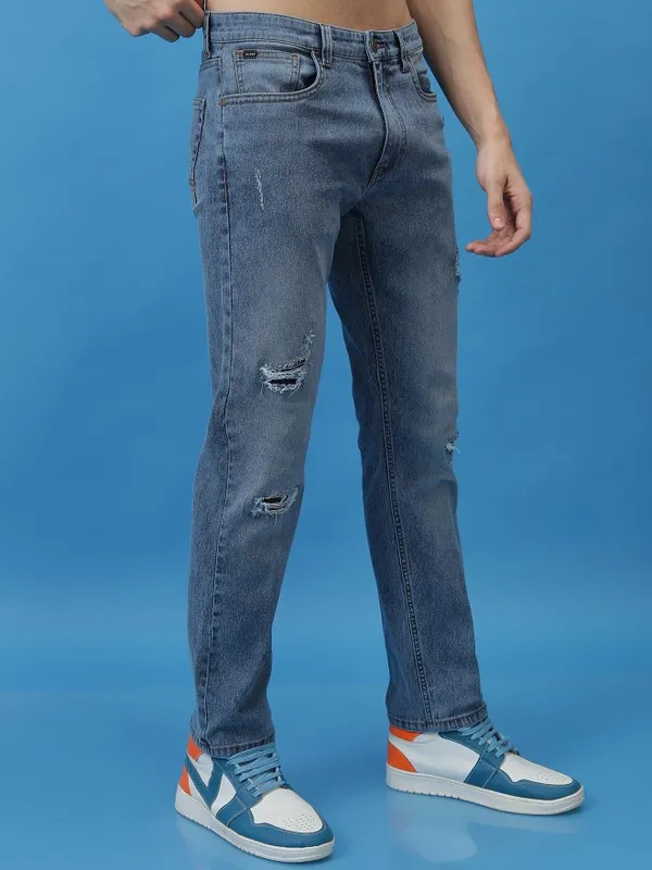  Highlander Men Blue Straight Fit Highly Distressed Jeans