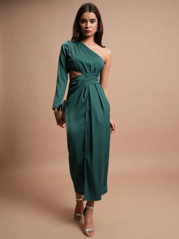 Tokyo Talkies Women Green Solid Maxi Dress